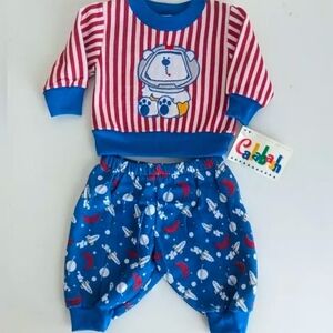 Vtg Baby Boy Astronaut Space Insulated Track Outfit Calabash 3-6 M Fall Winter